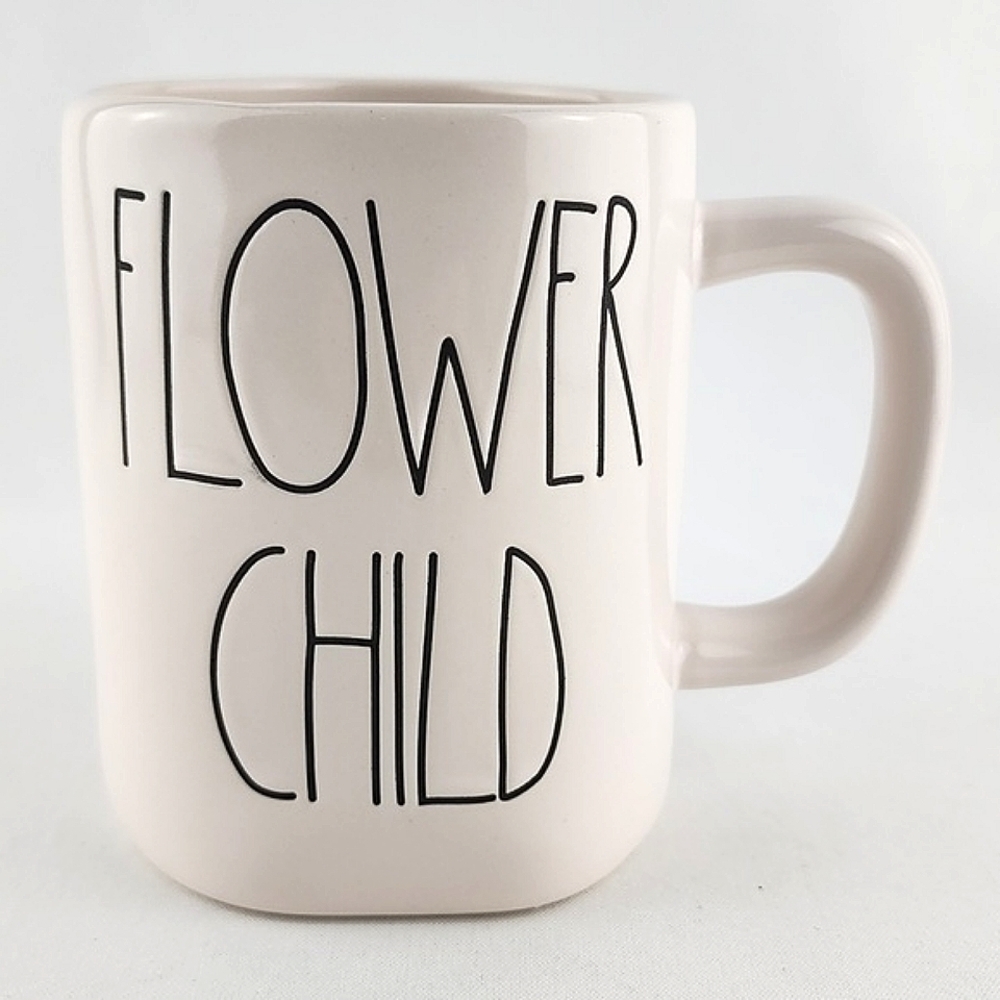 ⭐️2/ $50⭐️ Rae Dunn Artisan Collection White Mug FLOWER CHILD Large Letters